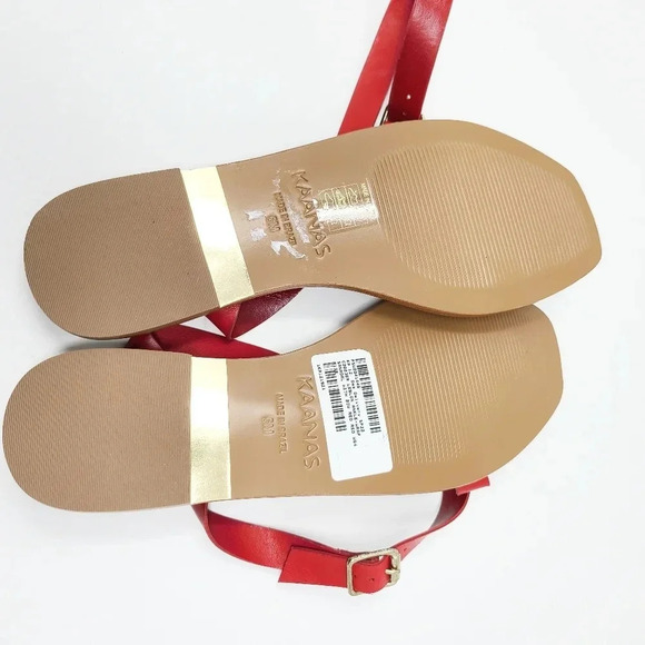 New Kaanas Red Leather Leblon Ankle Wrap Bow Sandals 6 - Picture 6 of 8